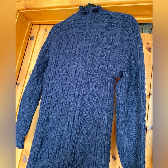 NWT J Crew Cable Knit Mini Sweater Dress Navy Blue BN154 Lambs Wool Blend Ruffle - Picture 8 of 10